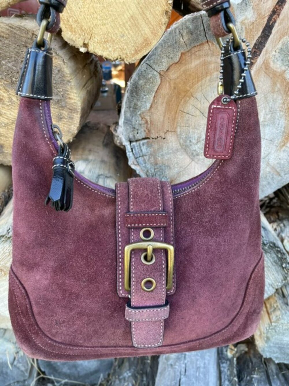 Coach Hampton hobo burgundy suede 7471